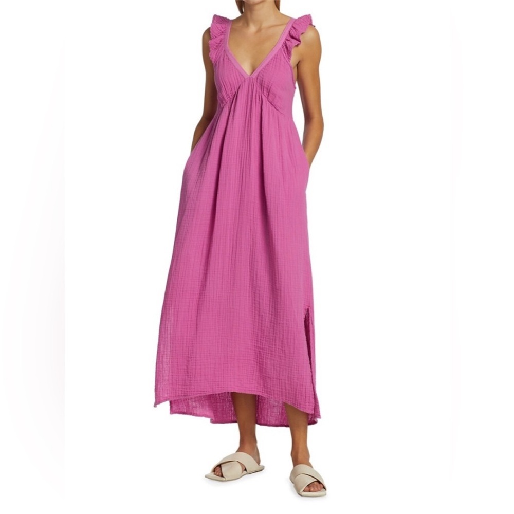 EUC XIRENA Leyla Ruffled Cotton Gauze Dress in Rosebud Pink Sz S